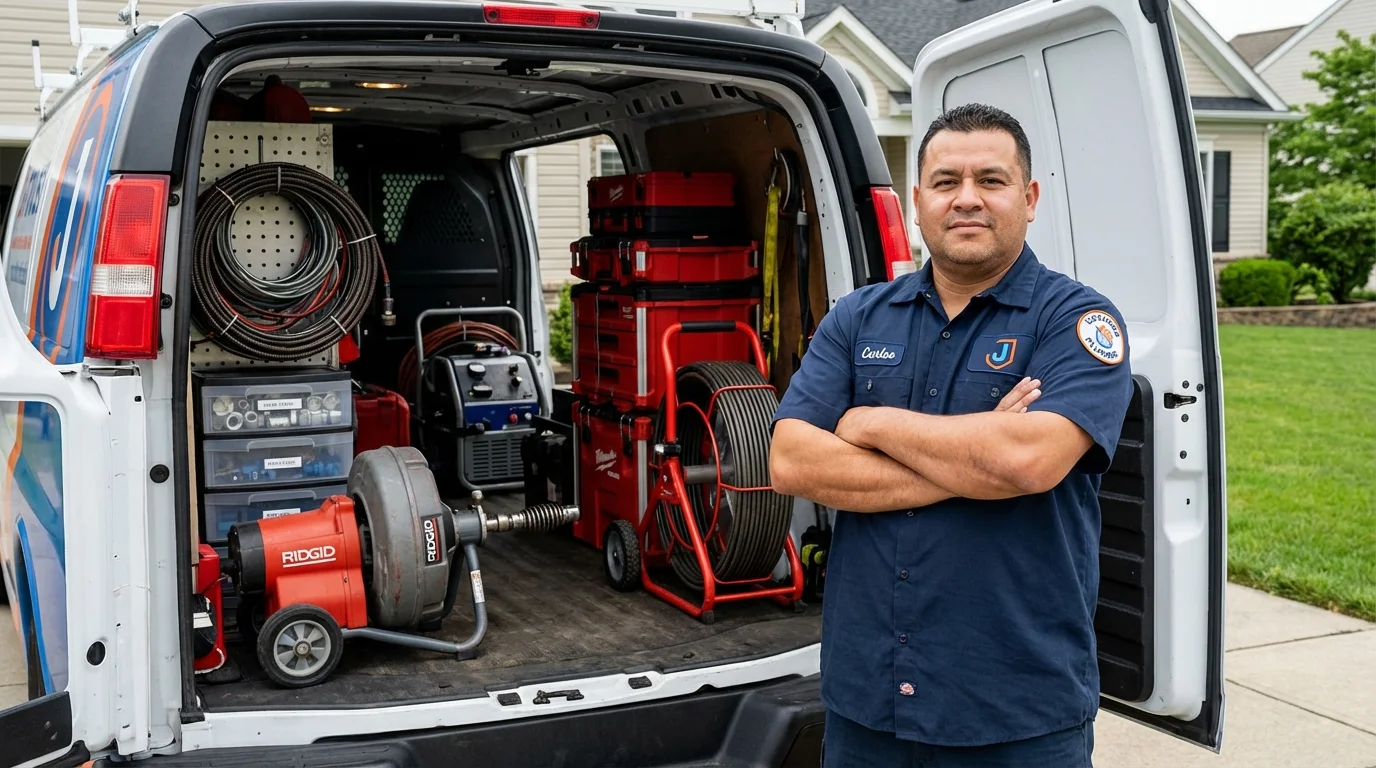 Professional drain cleaning equipment and Johns Plumbing LLC plumber in Roebling