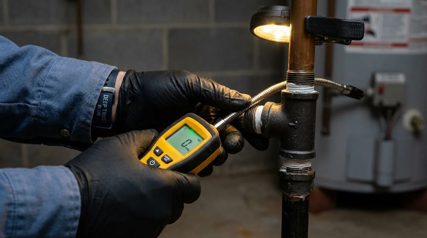 Gas leak detection with electronic sniffer by Johns Plumbing LLC in Roebling