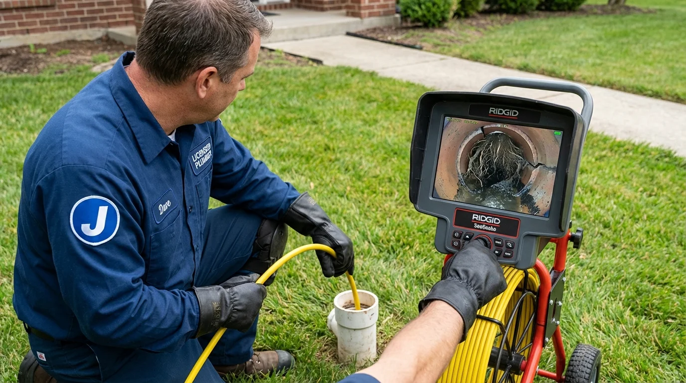 Sewer camera inspection being performed by Johns Plumbing LLC in Roebling