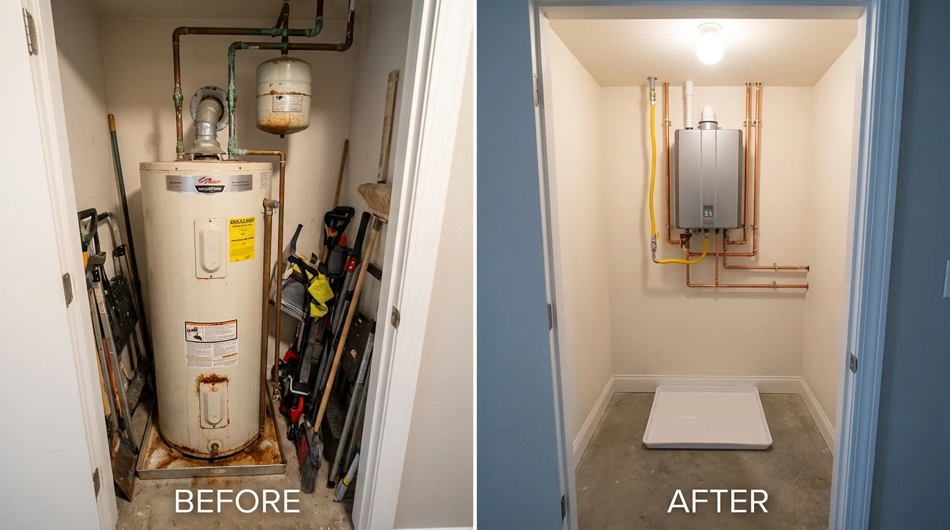 Tank water heater versus wall-mounted tankless unit comparison for Roebling, NJ homeowners